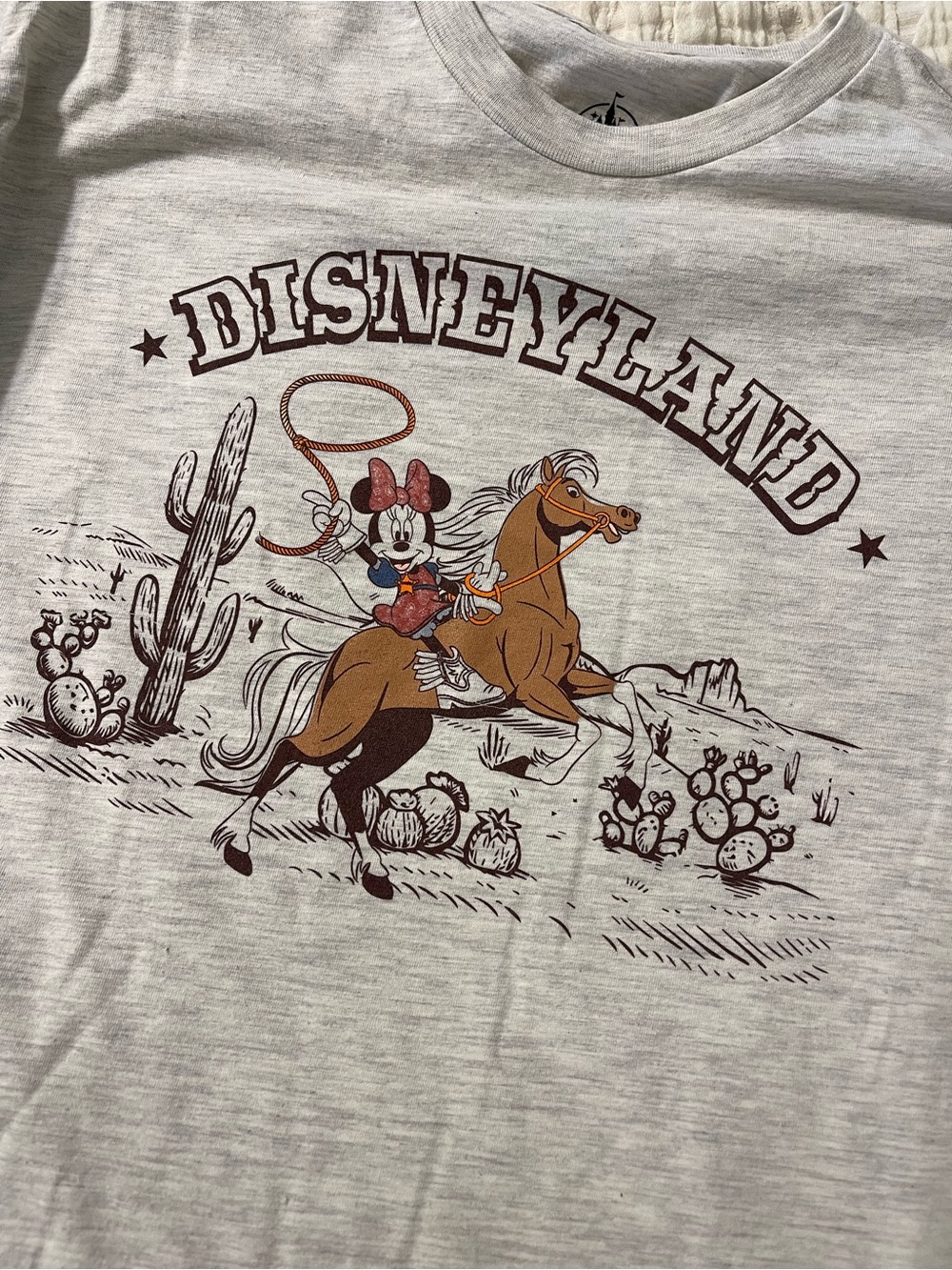Disneyland Women’s Minnie Mouse Western Graphic Tee - Light Heather Gray